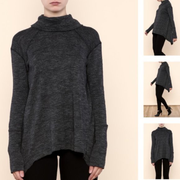 Free People /We The Free Blouse Gray/Blue Raglan Sleeve Turtleneck Split sz XS - Picture 3 of 11